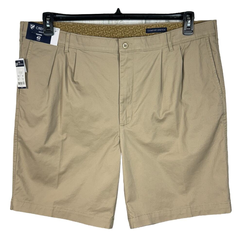 Cremieux SZ 42 Madison Chino Shorts Pockets Zip-Fly Stretch Pleated 9" Inseam